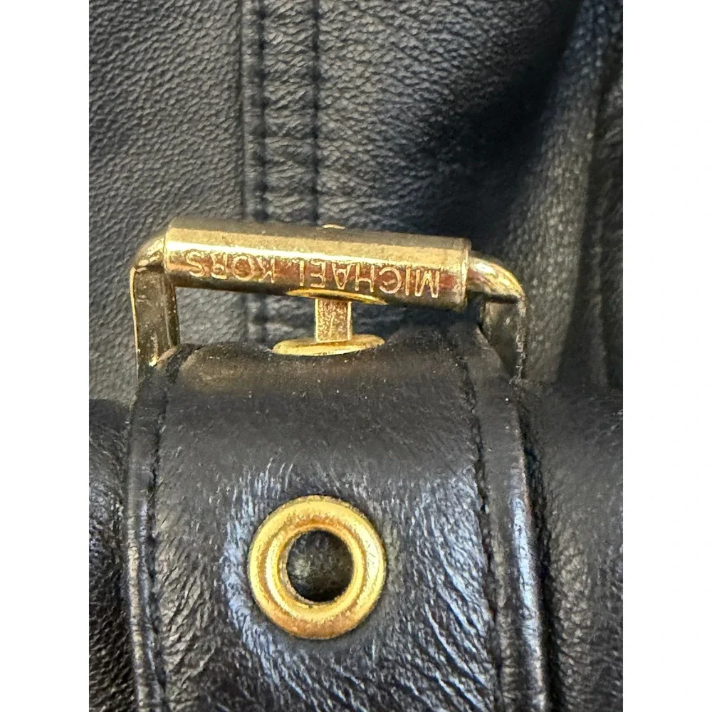 Michael Kors Womens Black Quilted Leather Moto Jacket Gold‎ Hardware Size S